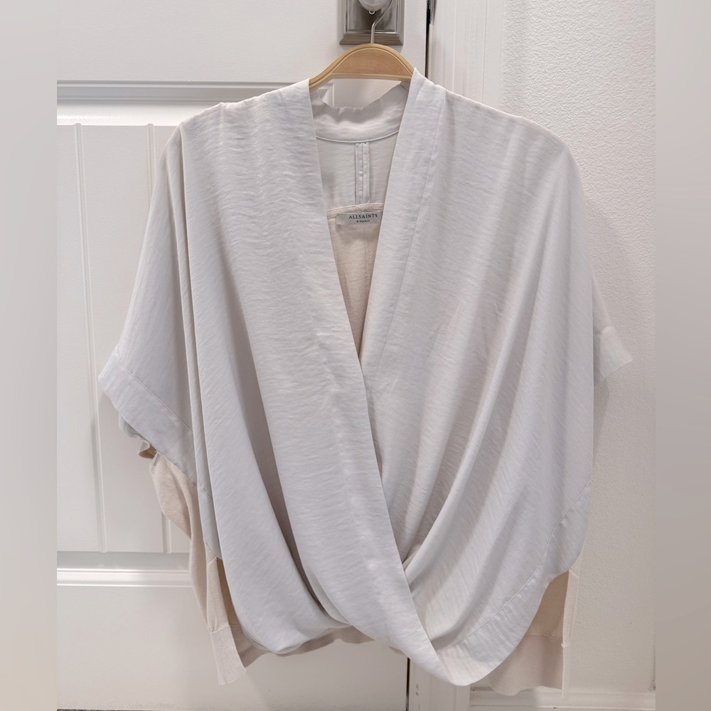 All Saints Draped Top Cream Tan White Summer Vacation top Business Attire